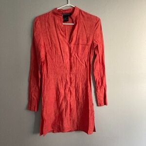 Tristan and Iseut Pink Salmon Orange 100% Linen Shirt Long
Vented Size XS